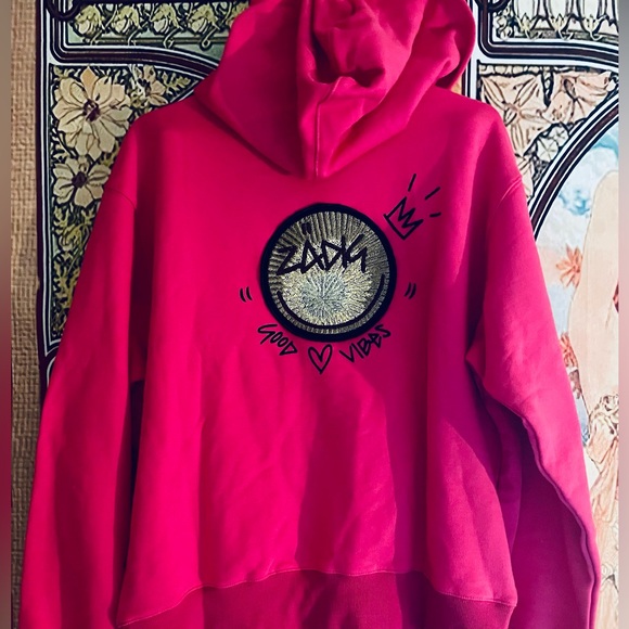 Zadig & Voltaire Rose Red Embroidered Good Vibes Queen Hoodie Women’s Large NWT - Picture 1 of 8